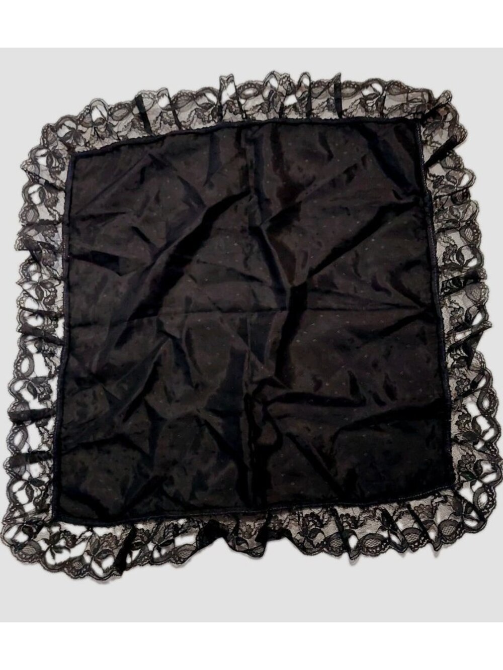 Black Lace Scarf Square 24" Diamond Pattern Homemade